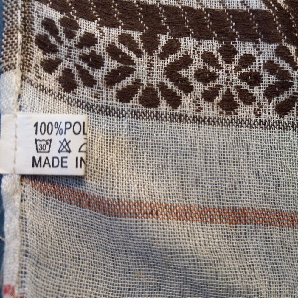 Scandinavian folk scarf in pink, brown, red, ivory  + earth tones Elegant & soft - Picture 6 of 7